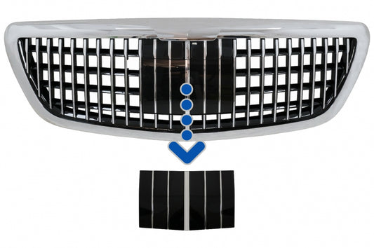Front Grille Distronic Cover Vertical Design Chrome for Mercedes S-Class W222 X222 (2014–2020)