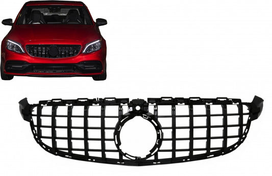 Front Grille GT-R Panamericana All Black for Mercedes C63 W205 S205 C205 A205 Facelift (2018–2020) with 360 Camera