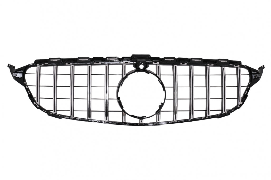 Front Grille GT-R Panamericana Black Chrome for Mercedes C-Class W205 S205 C205 A205 (2014–2018) With 360 Camera