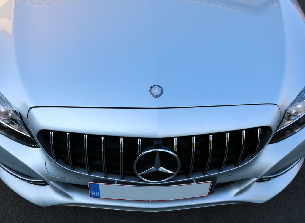Front Grille GT-R Panamericana Black Chrome for Mercedes C-Class W205 S205 C205 A205 (2014–2018) With 360 Camera