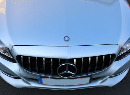 Front Grille GT-R Panamericana Black Chrome for Mercedes C-Class W205 S205 C205 A205 (2014–2018) With 360 Camera