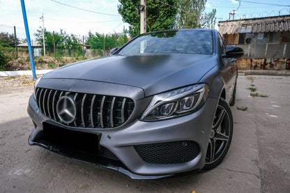 Front Grille GT-R Panamericana Black Chrome for Mercedes C-Class W205 S205 C205 A205 (2014–2018) With 360 Camera