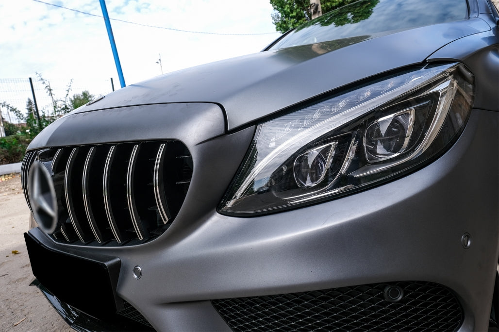 Front Grille GT-R Panamericana Black Chrome for Mercedes C-Class W205 S205 C205 A205 (2014–2018) With 360 Camera