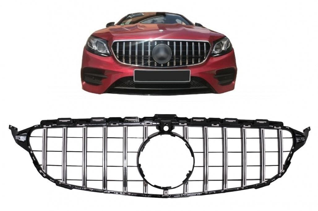 Front Grille GT-R Panamericana Black Chrome for Mercedes C-Class W205 S205 C205 A205 (2014–2018) With 360 Camera