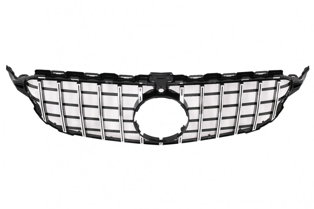 Front Grille GT-R Panamericana Black Chrome for Mercedes C-Class W205 S205 C205 A205 (2014–2018) With 360 Camera