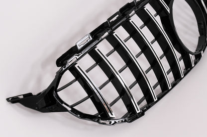 Front Grille GT-R Panamericana Black Chrome for Mercedes C-Class W205 S205 C205 A205 (2014–2018) With 360 Camera