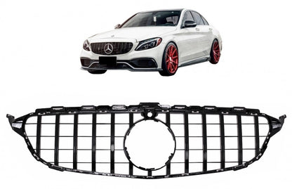 Front Grille GT-R Panamericana Black with 360 Camera for Mercedes C-Class W205 S205 C205 A205 (2014–2018)