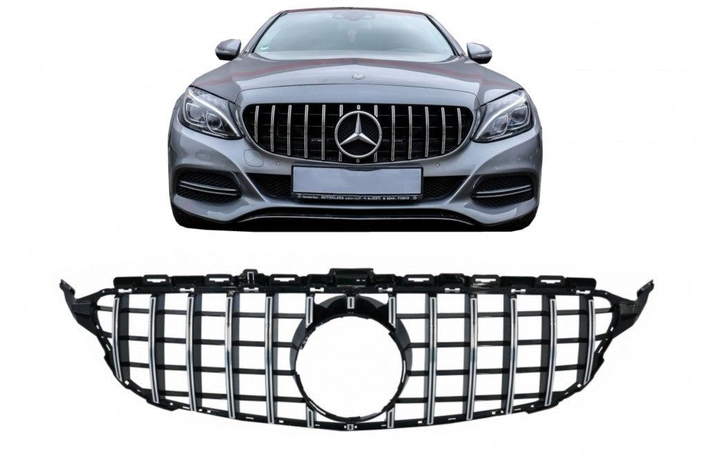 Front Grille GT-R Panamericana Chrome for Mercedes C-Class W205 S205 C205 A205 (2014–2018) Without Camera