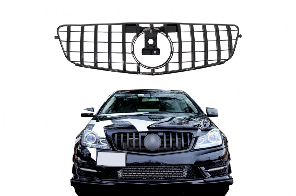 Front Grille GT-R Panamericana Design Piano Black for Mercedes C-Class W204 S204 (2007–2014)