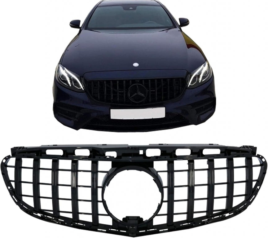 Front Grille GT-R Panamericana Full Piano Black for Mercedes E-Class W212 S212 Facelift (2013–2016)
