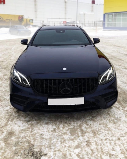 Front Grille GT-R Panamericana Full Piano Black for Mercedes E-Class W212 S212 Facelift (2013–2016)