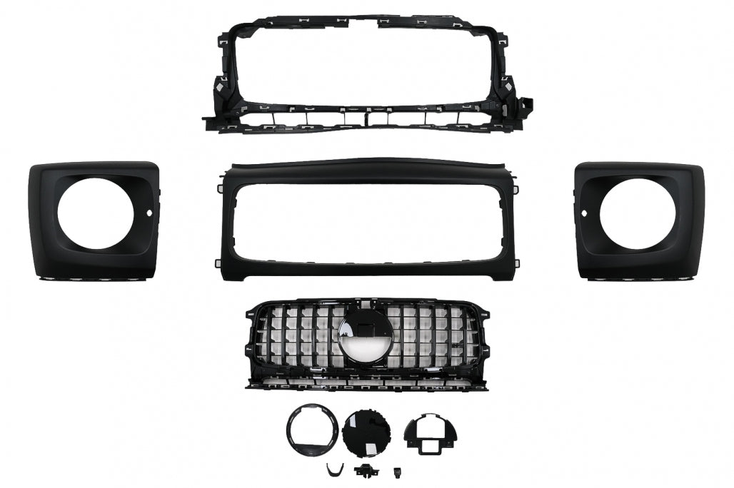 Front Grille GT-R Panamericana Piano Black Design with Headlights Covers for Mercedes G-Class W464 W463A G63 AMG (06.2018–Up)