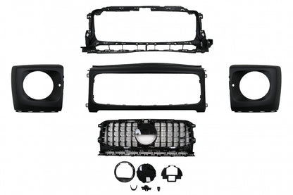 Front Grille GT-R Panamericana Piano Black Design with Headlights Covers for Mercedes G-Class W464 W463A G63 AMG (06.2018–Up)