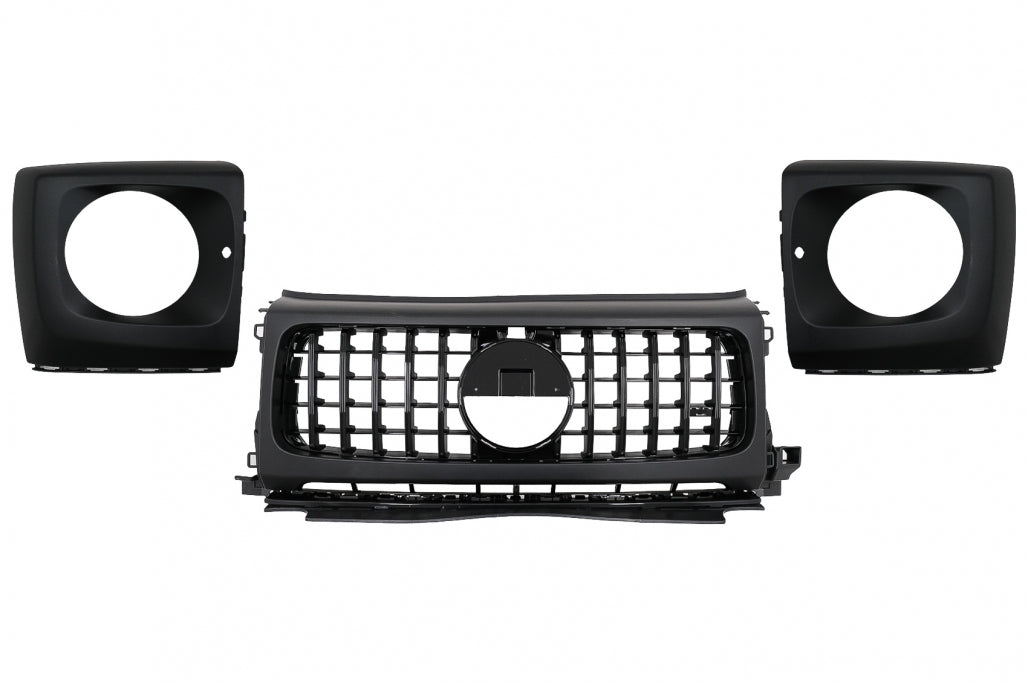 Front Grille GT-R Panamericana Piano Black Design with Headlights Covers for Mercedes G-Class W464 W463A G63 AMG (06.2018–Up)