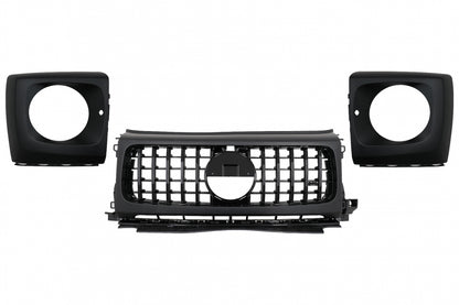 Front Grille GT-R Panamericana Piano Black Design with Headlights Covers for Mercedes G-Class W464 W463A G63 AMG (06.2018–Up)