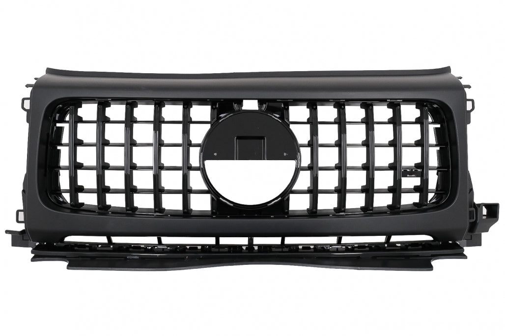 Front Grille GT-R Panamericana Piano Black Design with Headlights Covers for Mercedes G-Class W464 W463A G63 AMG (06.2018–Up)