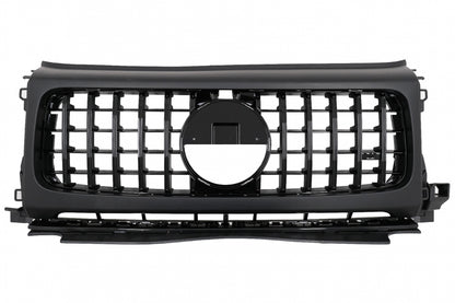 Front Grille GT-R Panamericana Piano Black Design with Headlights Covers for Mercedes G-Class W464 W463A G63 AMG (06.2018–Up)