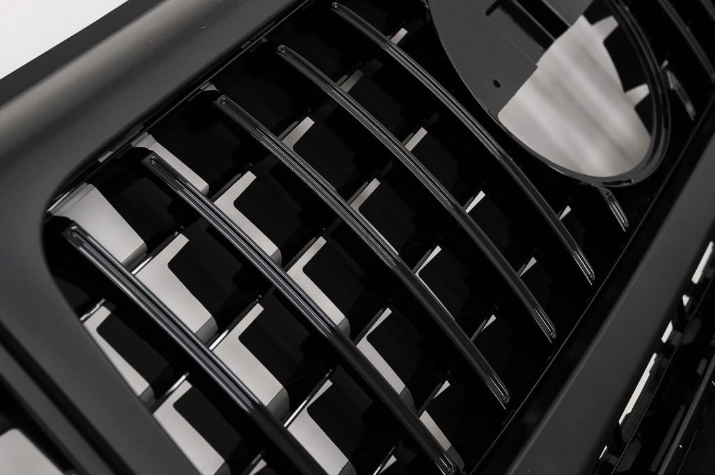 Front Grille GT-R Panamericana Piano Black Design with Headlights Covers for Mercedes G-Class W464 W463A G63 AMG (06.2018–Up)