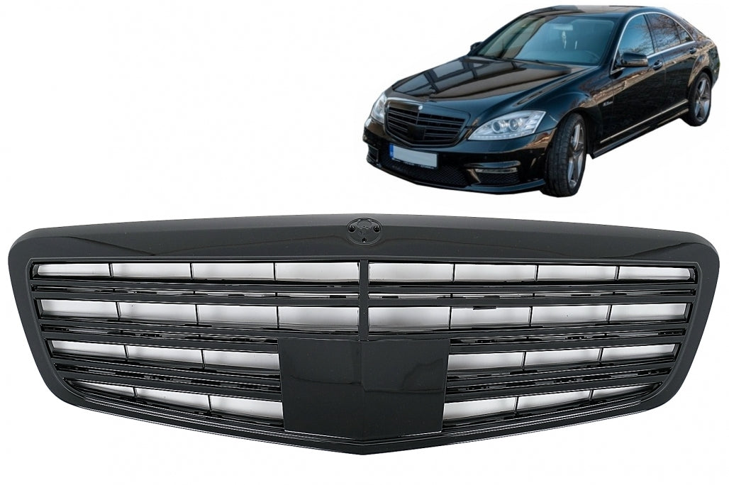 Front Grille S63 S65 Design Piano Black for Mercedes S-Class W221 Facelift (2010–2013)