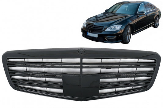 Front Grille S63 S65 Design Piano Black for Mercedes S-Class W221 Facelift (2010–2013)