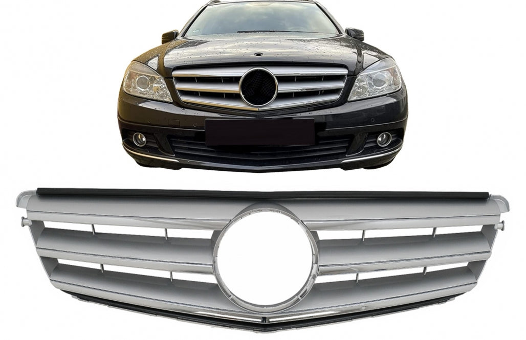 Front Grille Sport Design Silver for Mercedes C-Class W204 S204 (2007–2014)