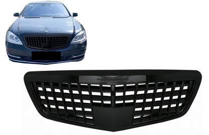 Front Grille Vertical Design Piano Black for Mercedes S-Class W221 Facelift (2010–2013)