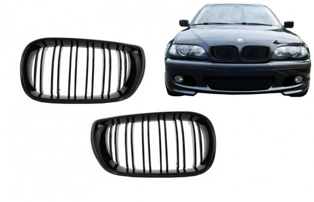 Front Kidney Grilles Double Stripe M Design for BMW 3 Series E46 Facelift Sedan Touring (2001–2005)
