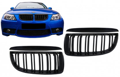 Front Kidney Grilles for BMW 3 Series E90 E91 (2005–2008) Pre-LCI Double Stripe M Design