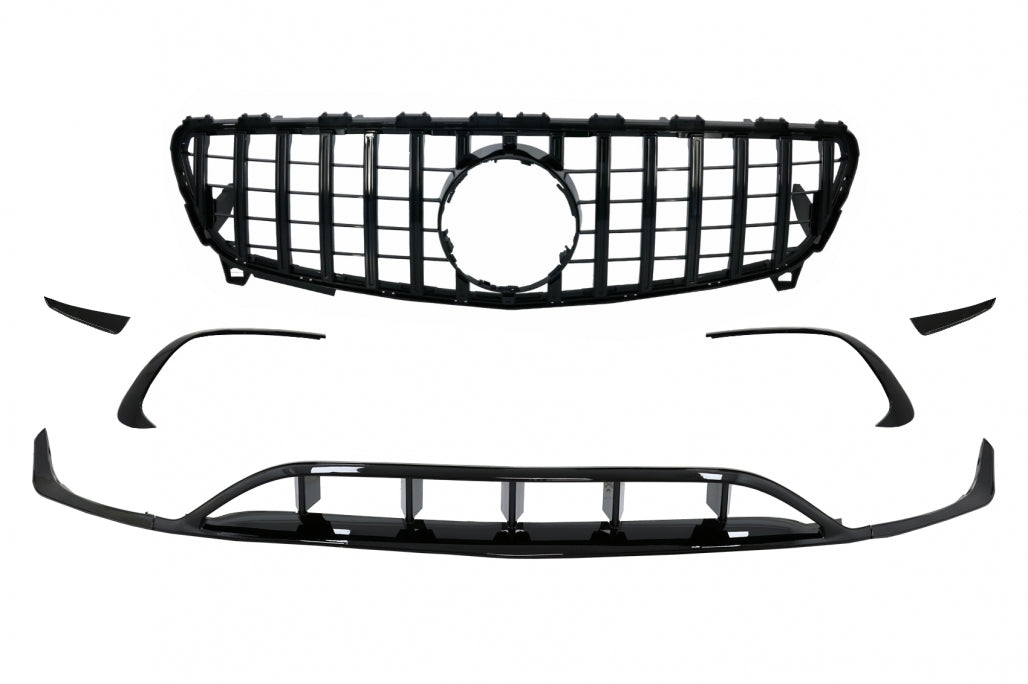 Front Splitters with Central Grille A45 Panamericana Piano Black for Mercedes A-Class W176 Facelift (2015–2018)