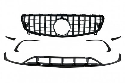Front Splitters with Central Grille A45 Panamericana Piano Black for Mercedes A-Class W176 Facelift (2015–2018)