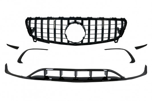 Front Splitters with Central Grille A45 Panamericana Piano Black for Mercedes A-Class W176 Facelift (2015–2018)