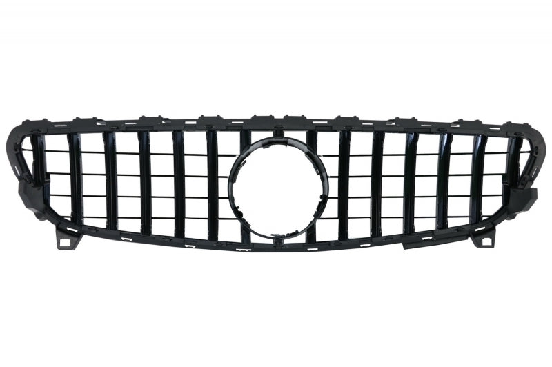 Front Splitters with Central Grille A45 Panamericana Piano Black for Mercedes A-Class W176 Facelift (2015–2018)