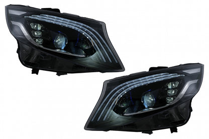 Full LED Headlights Black for Mercedes V-Class W447 (2016–2020) Halogen LHD