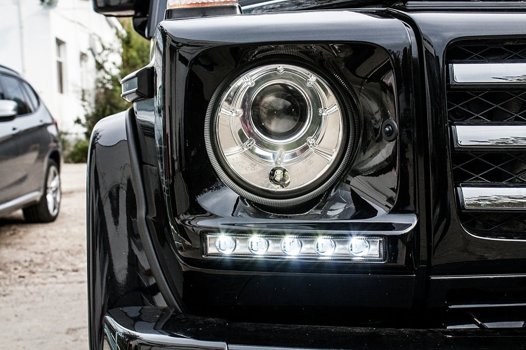 Headlight Covers with LED DRL G65 Design Chrome for Mercedes G-Class W463 (2002–2018)