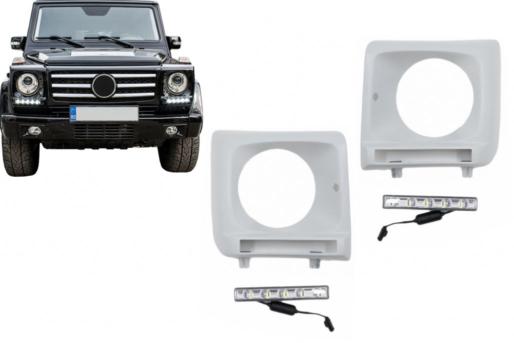 Headlight Covers with LED DRL G65 Design Chrome for Mercedes G-Class W463 (2002–2018)