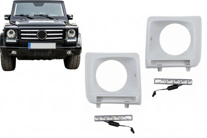 Headlight Covers with LED DRL G65 Design Chrome for Mercedes G-Class W463 (2002–2018)