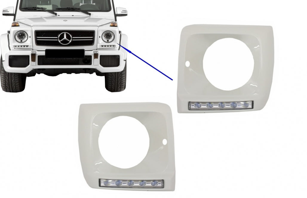 Headlight Covers with LED DRL for Mercedes G-Class W463 (1989–2012) G65 Design White