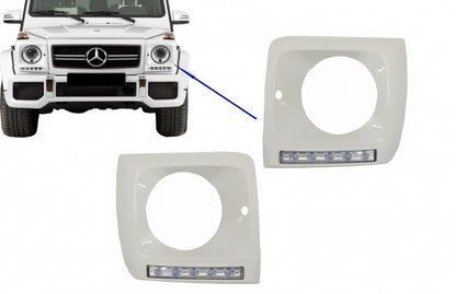Headlight Covers with LED DRL for Mercedes G-Class W463 (1989–2012) G65 Design White