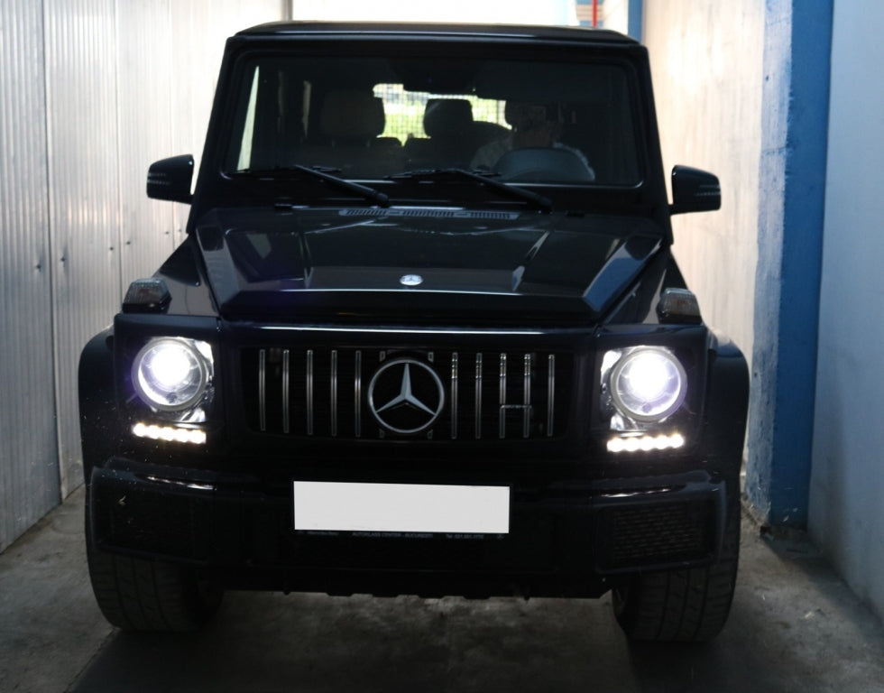 Headlight Covers with LED DRL suitable for Mercedes G-Class W463 (1989–2012) G65 Design Chrome