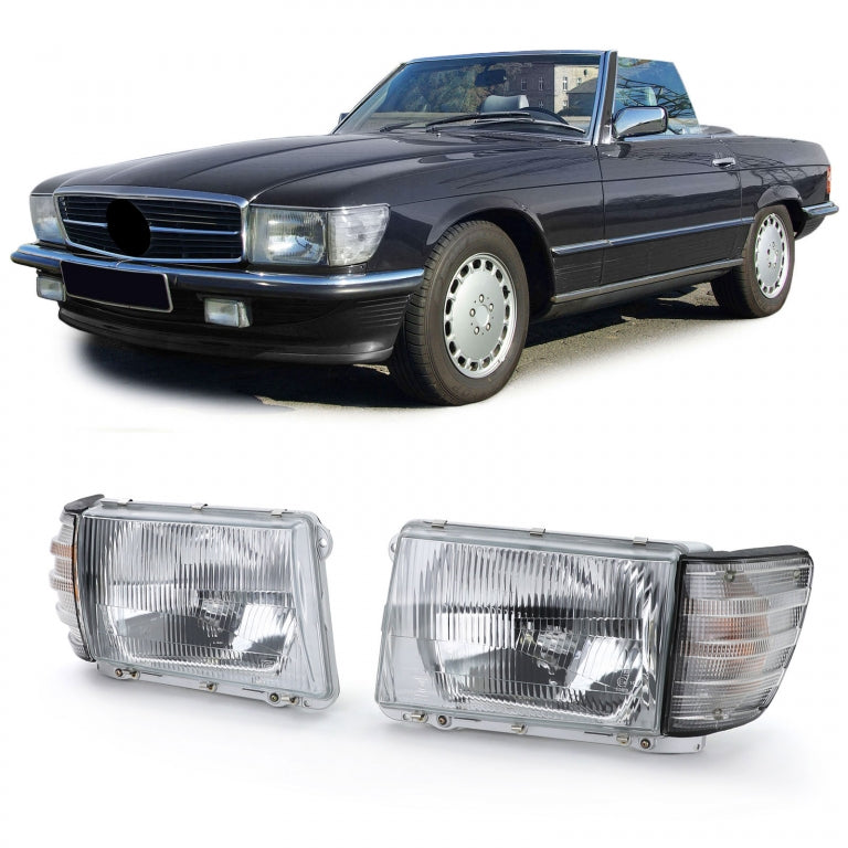 Headlight Set 6-Pin without LWR with White Indicators for Mercedes SL R107  SLC C107 (1971–1989)