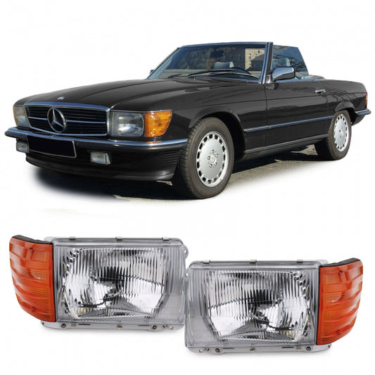 Headlight Set with LWR 5-Pin Right & Left for Mercedes SL R107  SLC C107 (1971–1989)