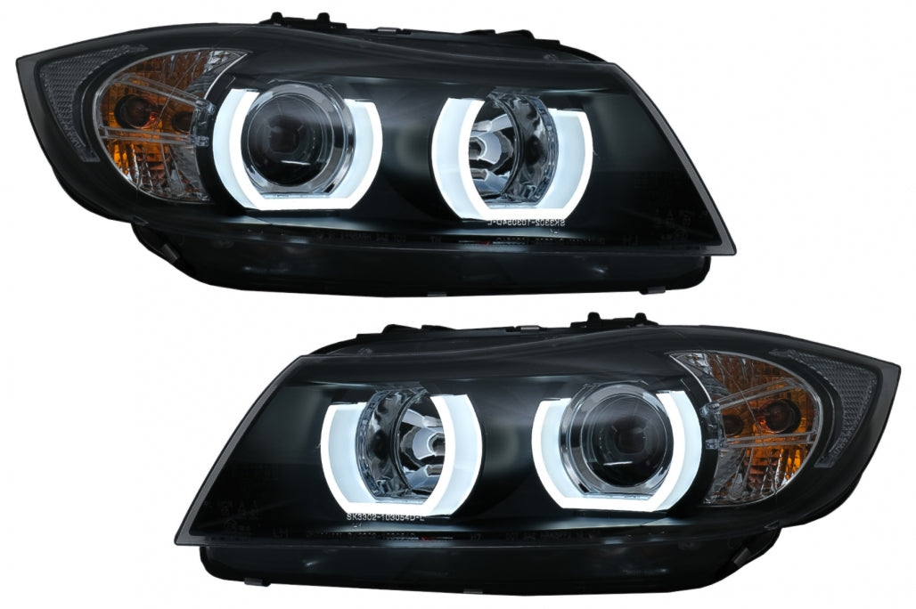 Headlights U-LED 3D Halogen Black for BMW 3 Series E90 E91 LHD (2005–2008)