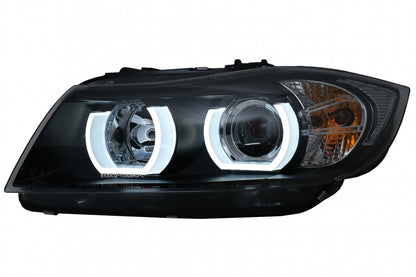 Headlights U-LED 3D Halogen Black for BMW 3 Series E90 E91 LHD (2005–2008)