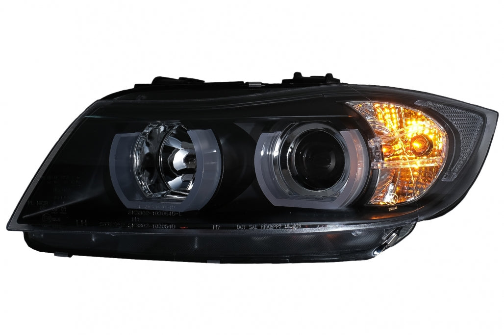 Headlights U-LED 3D Halogen Black for BMW 3 Series E90 E91 LHD (2005–2008)
