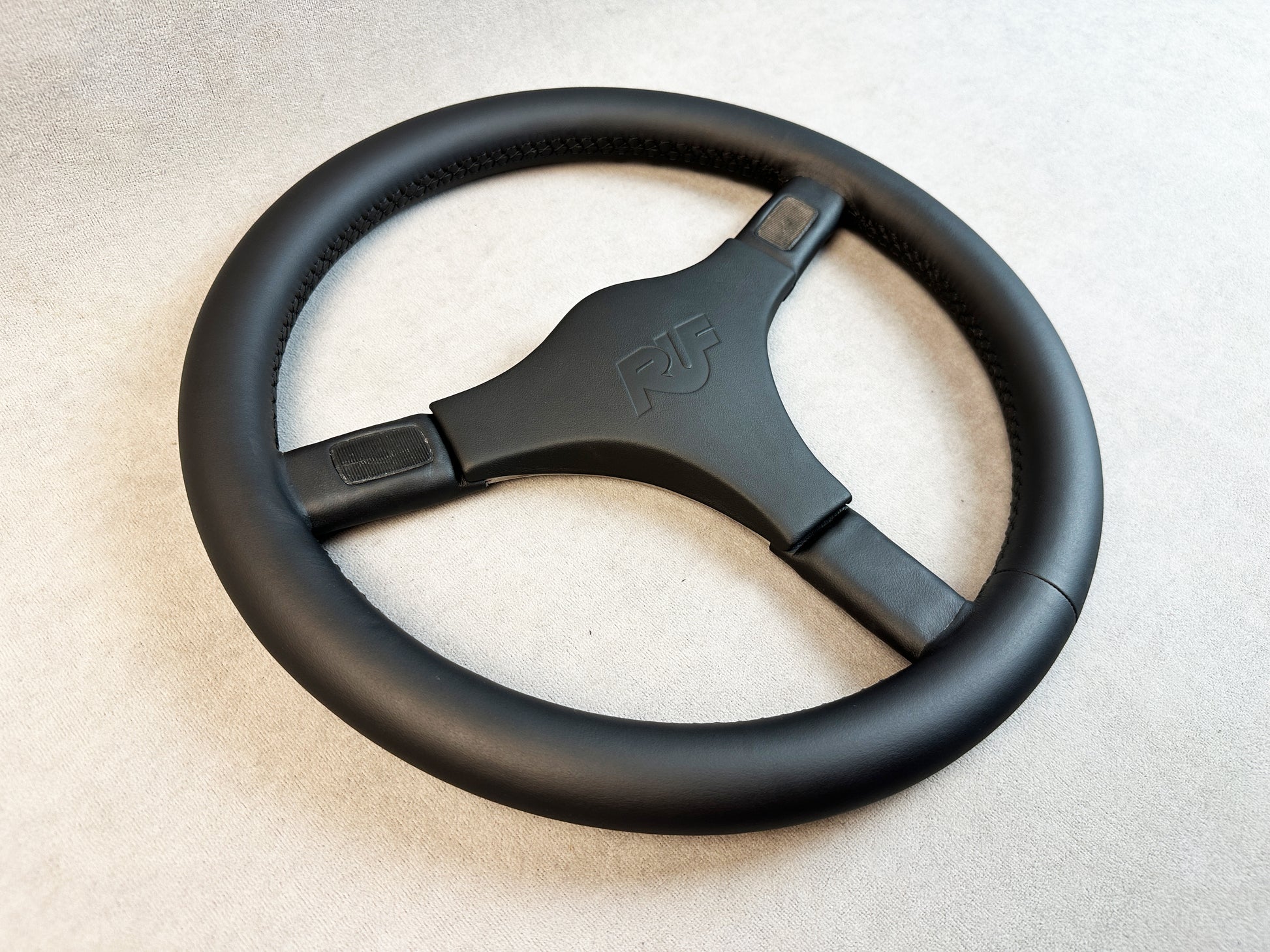 Close-up of stitching and leather texture on Italvolanti wheel