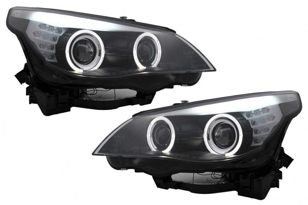 LED Angel Eyes Headlights Black LCI Design for BMW 5 Series E60 E61 (2003–2007)