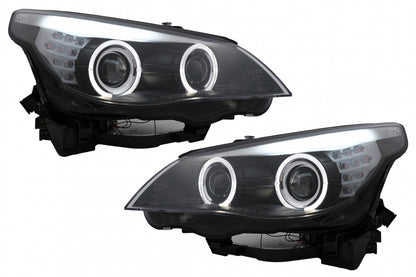 LED Angel Eyes Headlights Black LCI Design for BMW 5 Series E60 E61 (2003–2007)