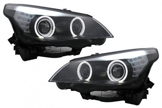 LED Angel Eyes Headlights Black LCI Design for BMW 5 Series E60 E61 (2003–2007)