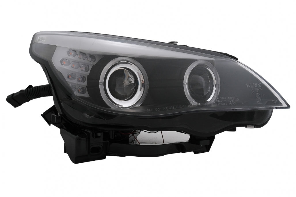 LED Angel Eyes Headlights Black LCI Design for BMW 5 Series E60 E61 (2003–2007)