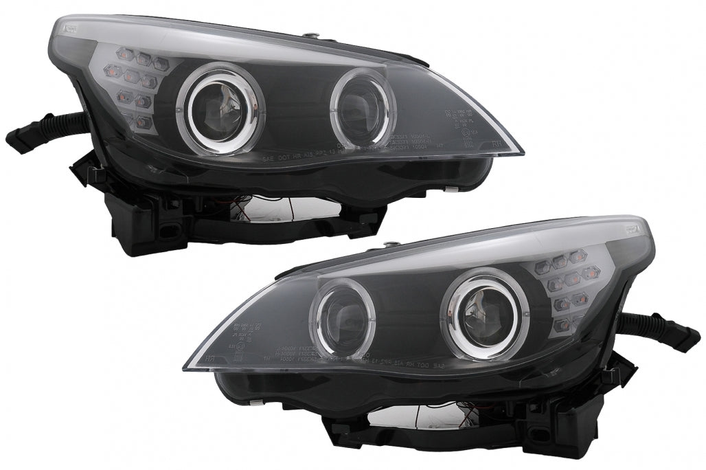 LED Angel Eyes Headlights Black LCI Design for BMW 5 Series E60 E61 (2003–2007)